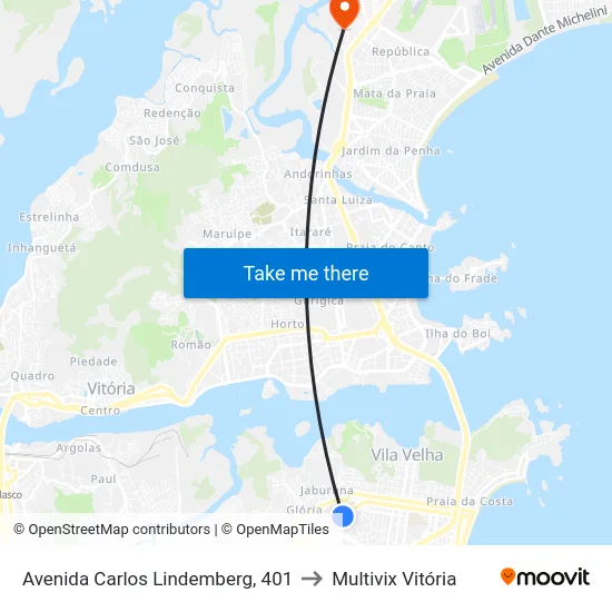 Avenida Carlos Lindemberg, 401 to Multivix Vitória map