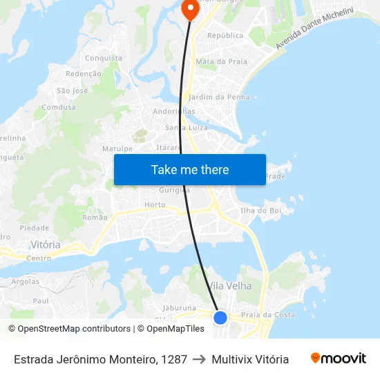 Estrada Jerônimo Monteiro, 1287 to Multivix Vitória map