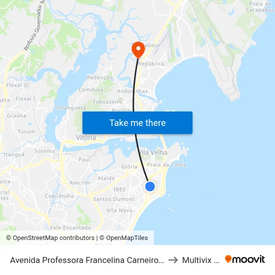 Avenida Professora Francelina Carneiro Setúbal, 1671-1999 to Multivix Vitória map