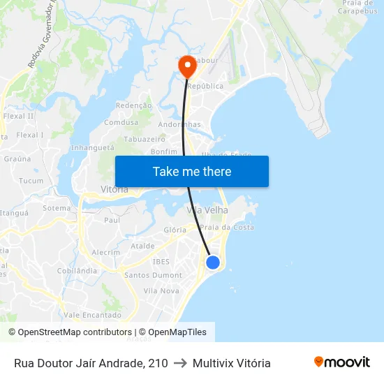 Rua Doutor Jaír Andrade, 210 to Multivix Vitória map