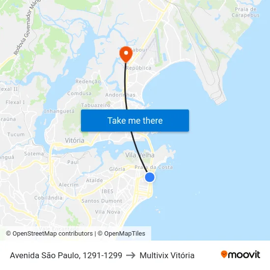 Avenida São Paulo, 1291-1299 to Multivix Vitória map