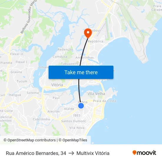 Rua Américo Bernardes, 34 to Multivix Vitória map