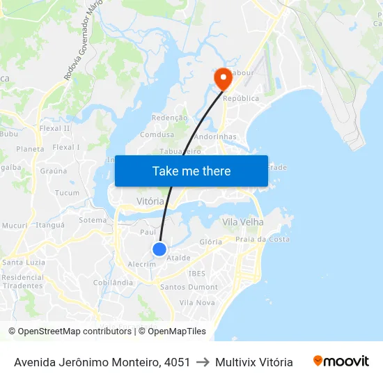 Avenida Jerônimo Monteiro, 4051 to Multivix Vitória map