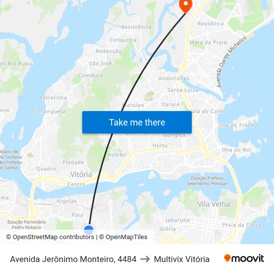 Avenida Jerônimo Monteiro, 4484 to Multivix Vitória map