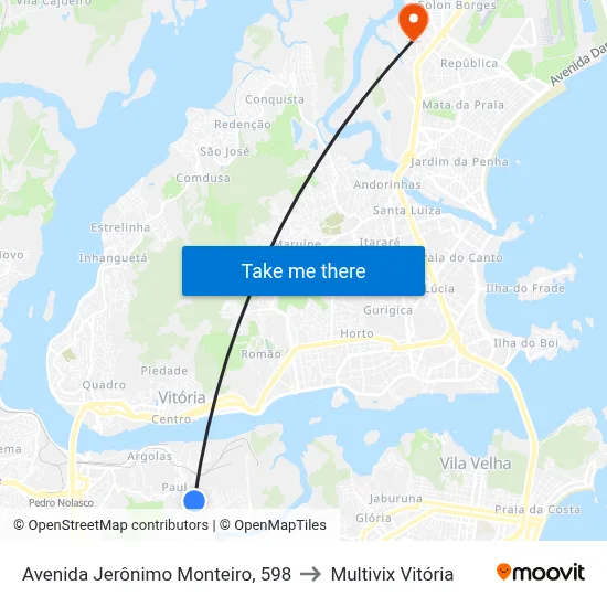 Avenida Jerônimo Monteiro, 598 to Multivix Vitória map