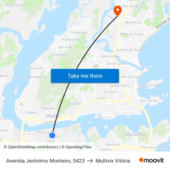 Avenida Jerônimo Monteiro, 5423 to Multivix Vitória map