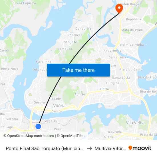 Ponto Final São Torquato (Municipal) to Multivix Vitória map