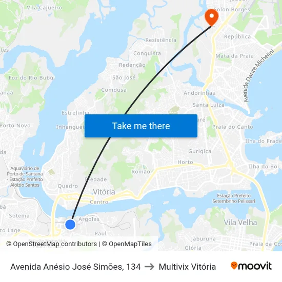 Avenida Anésio José Simões, 134 to Multivix Vitória map