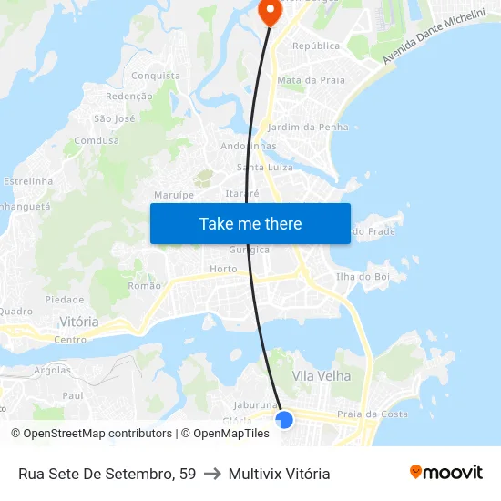 Rua Sete De Setembro, 59 to Multivix Vitória map