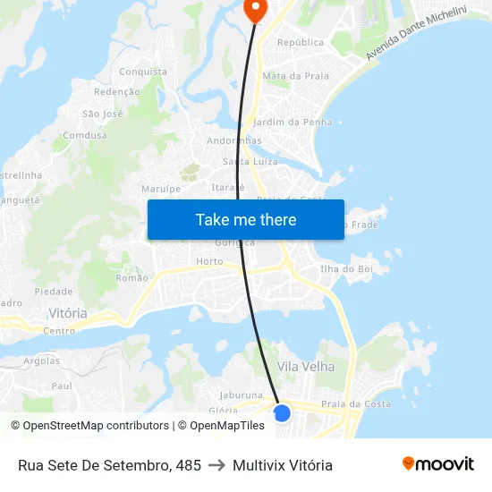 Rua Sete De Setembro, 485 to Multivix Vitória map