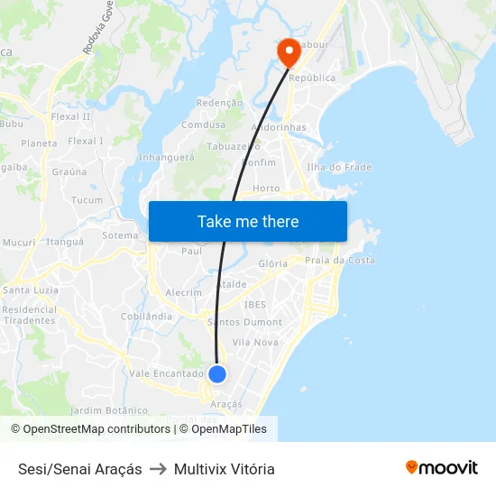 Sesi/Senai Araçás to Multivix Vitória map