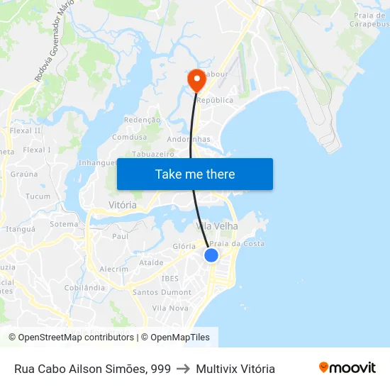 Rua Cabo Ailson Simões, 999 to Multivix Vitória map