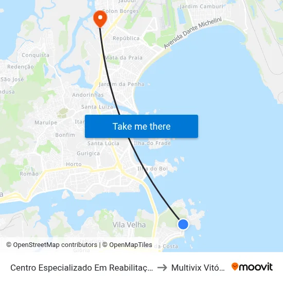 Centro Especializado Em Reabilitação to Multivix Vitória map