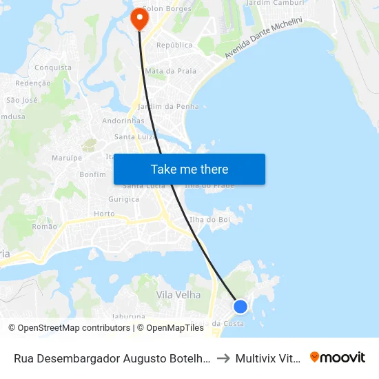 Rua Desembargador Augusto Botelho, 138 to Multivix Vitória map