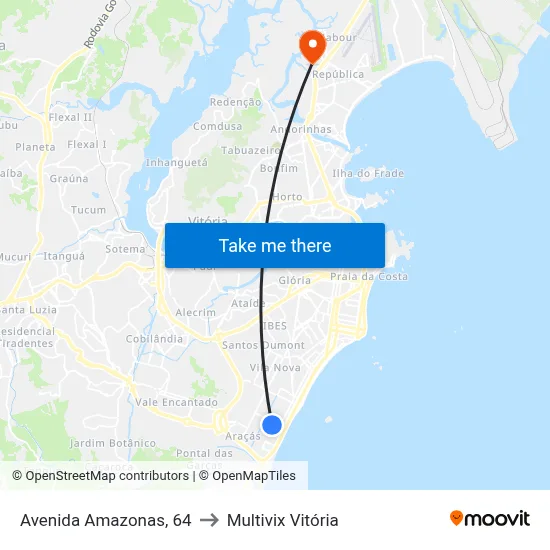 Avenida Amazonas, 64 to Multivix Vitória map