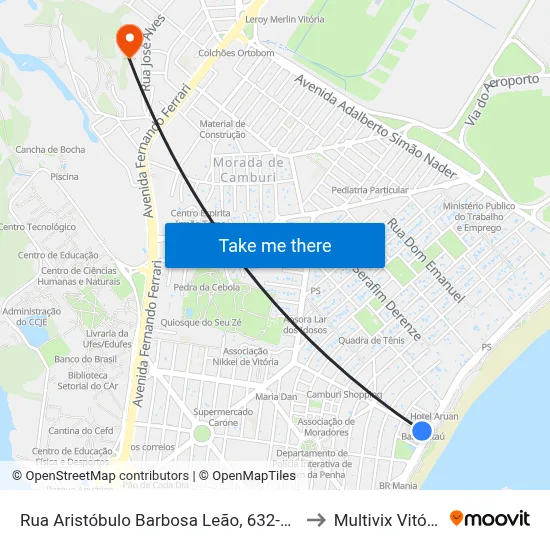 Rua Aristóbulo Barbosa Leão, 632-666 to Multivix Vitória map