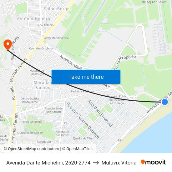 Avenida Dante Michelini, 2520-2774 to Multivix Vitória map