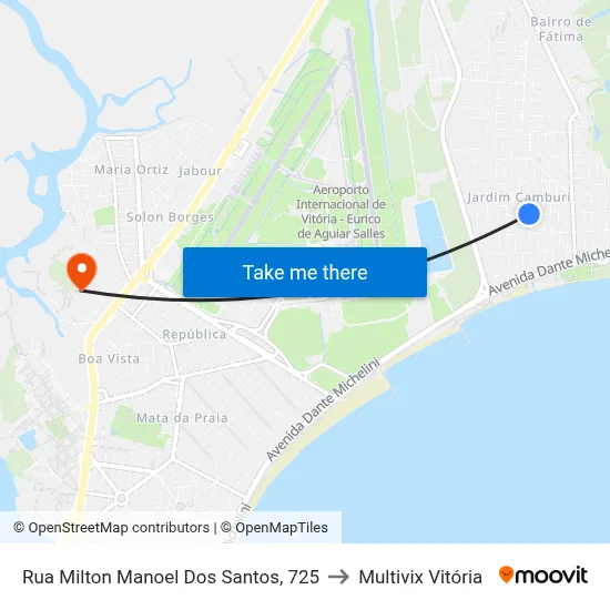 Rua Milton Manoel Dos Santos, 725 to Multivix Vitória map
