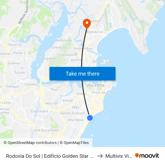 Rodovia Do Sol | Edifício Golden Star Residencial to Multivix Vitória map