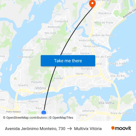 Avenida Jerônimo Monteiro, 730 to Multivix Vitória map