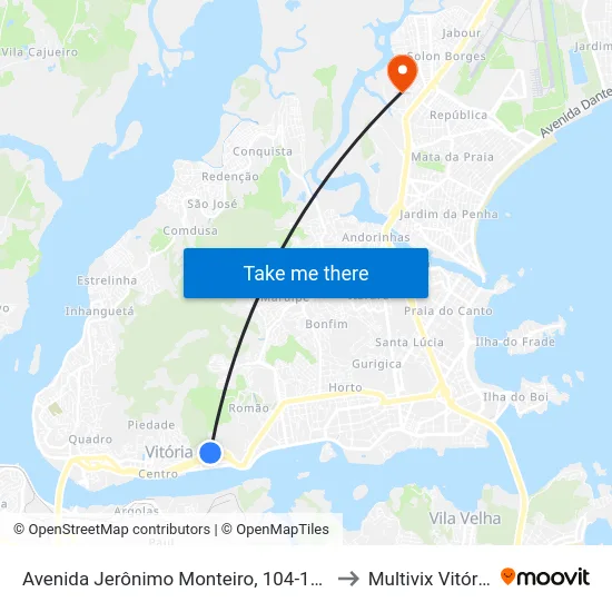 Avenida Jerônimo Monteiro, 104-160 to Multivix Vitória map