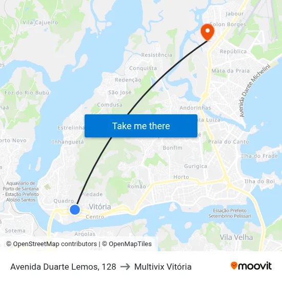 Avenida Duarte Lemos, 128 to Multivix Vitória map