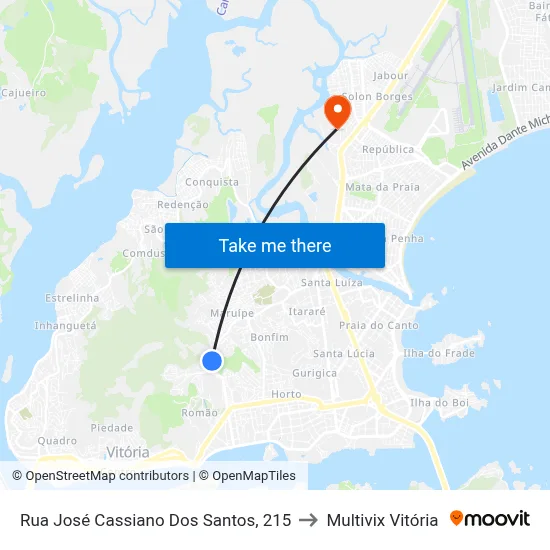 Rua José Cassiano Dos Santos, 215 to Multivix Vitória map