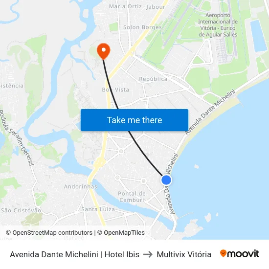 Avenida Dante Michelini | Hotel Ibis to Multivix Vitória map