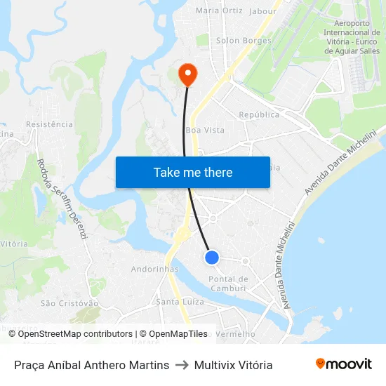 Praça Aníbal Anthero Martins to Multivix Vitória map