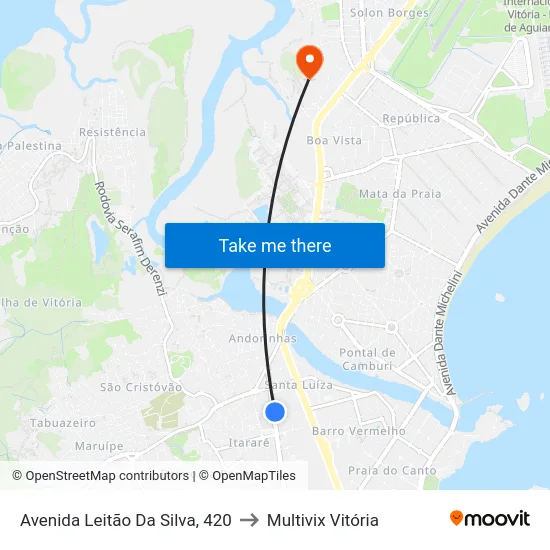 Avenida Leitão Da Silva, 420 to Multivix Vitória map