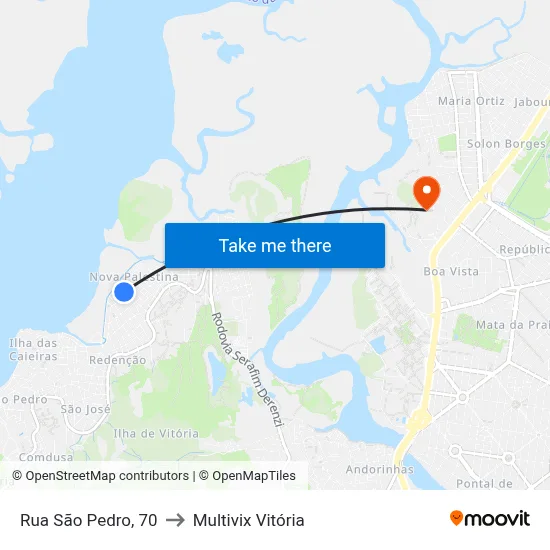 Rua São Pedro, 70 to Multivix Vitória map