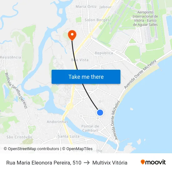Rua Maria Eleonora Pereira, 510 to Multivix Vitória map