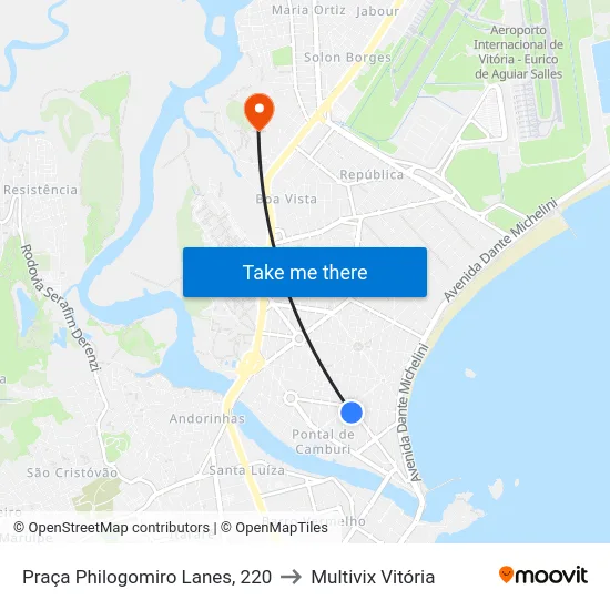 Praça Philogomiro Lanes, 220 to Multivix Vitória map