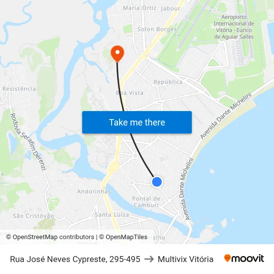 Rua José Neves Cypreste, 295-495 to Multivix Vitória map