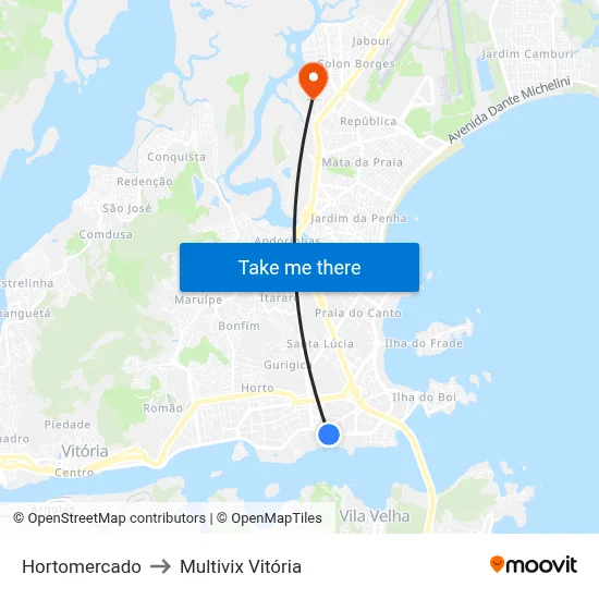 Hortomercado to Multivix Vitória map