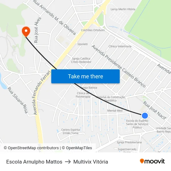 Escola Arnulpho Mattos to Multivix Vitória map