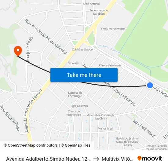 Avenida Adalberto Simão Nader, 1215 to Multivix Vitória map
