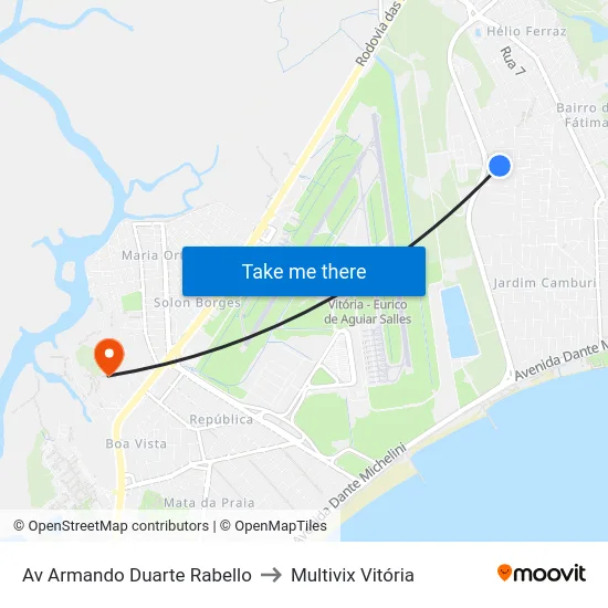 Av Armando Duarte Rabello to Multivix Vitória map