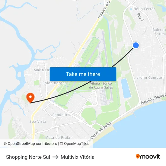 Shopping Norte Sul to Multivix Vitória map