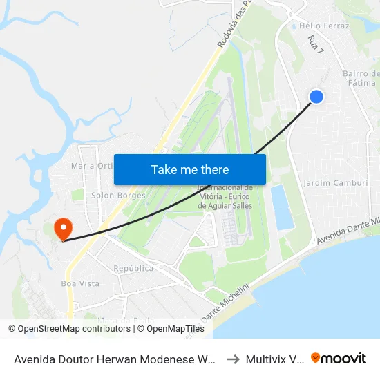 Avenida Doutor Herwan Modenese Wanderley, 1001 to Multivix Vitória map