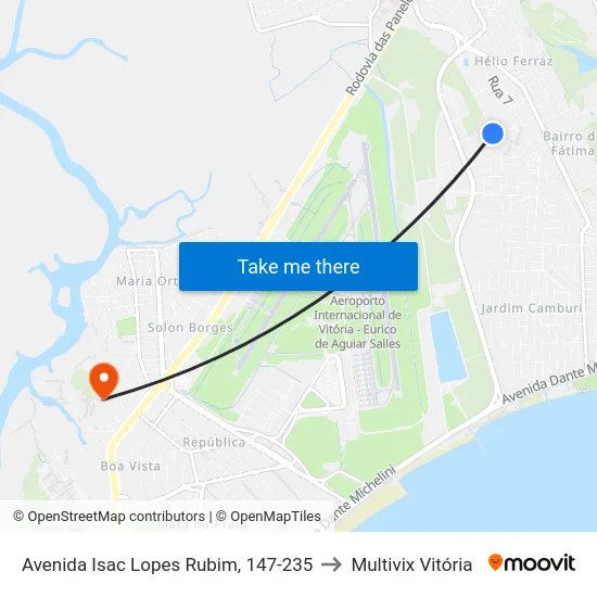 Avenida Isac Lopes Rubim, 147-235 to Multivix Vitória map