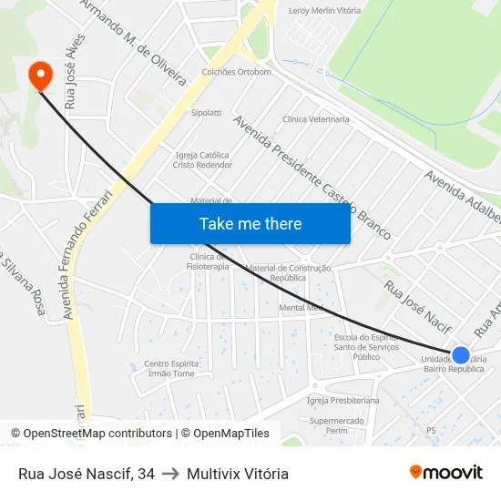 Rua José Nascif, 34 to Multivix Vitória map