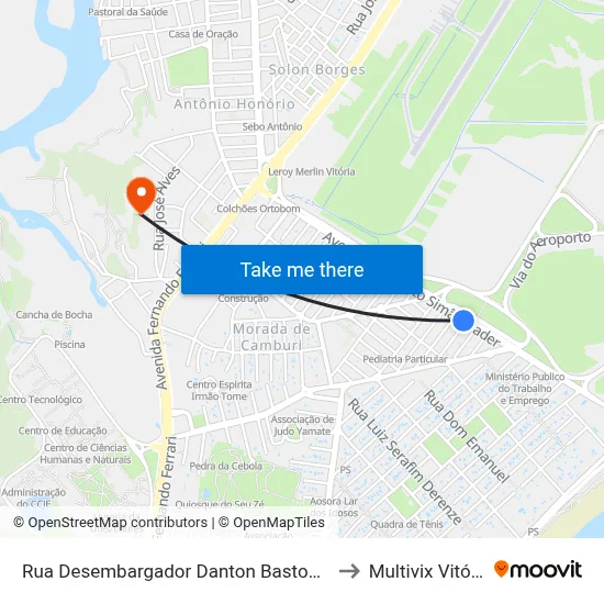 Rua Desembargador Danton Bastos, 14 to Multivix Vitória map