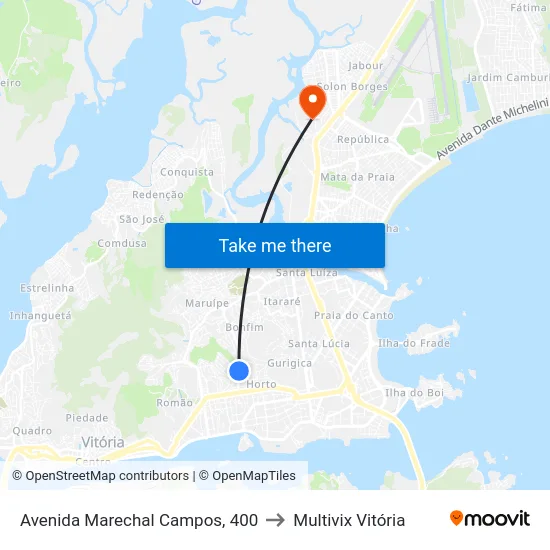 Avenida Marechal Campos, 400 to Multivix Vitória map