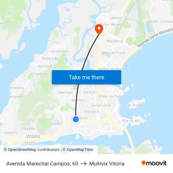 Avenida Marechal Campos, 60 to Multivix Vitória map