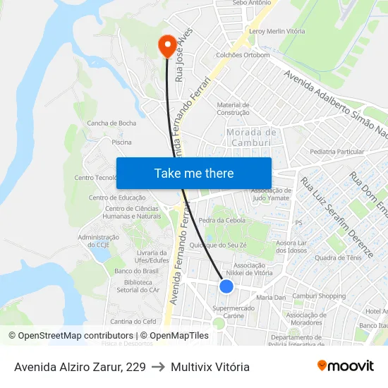 Avenida Alziro Zarur, 229 to Multivix Vitória map