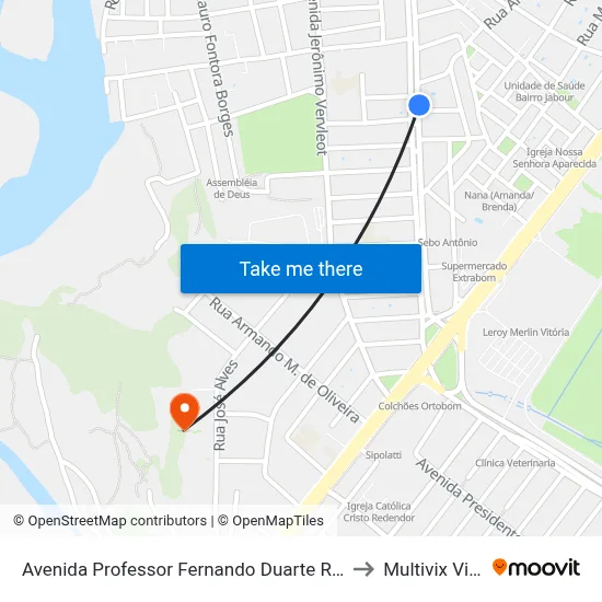 Avenida Professor Fernando Duarte Rabelo, 508 to Multivix Vitória map