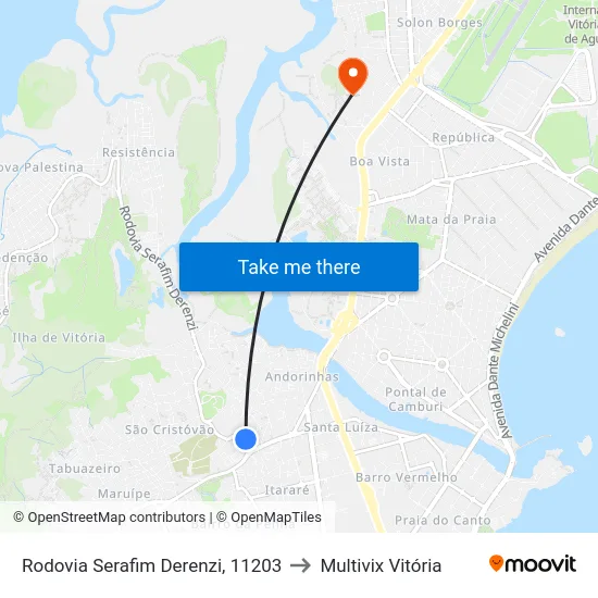 Rodovia Serafim Derenzi, 11203 to Multivix Vitória map