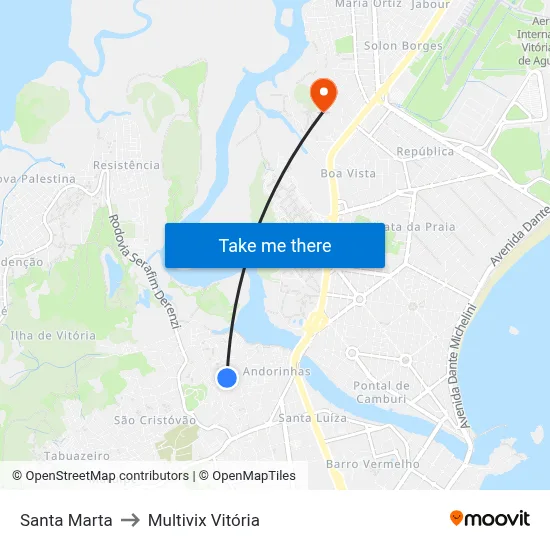 Santa Marta to Multivix Vitória map