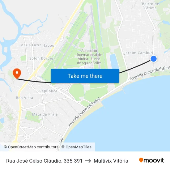 Rua José Célso Cláudio, 335-391 to Multivix Vitória map